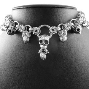 Skulls Rose Chain Maille Link Choker Boot Chain Rocker Silver Gothic Valentine